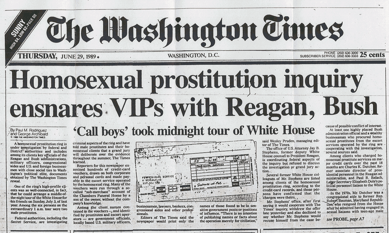 Homosexual Prostitution Inquiry Ensnares VIPS with Reagan Bush