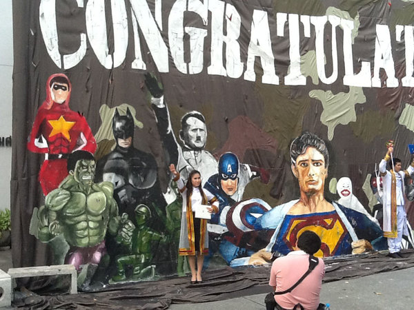A mural depicting Adolf Hitler along with a group of superheroes was displayed by Chulalongkorn University, a leading university in Thailand.