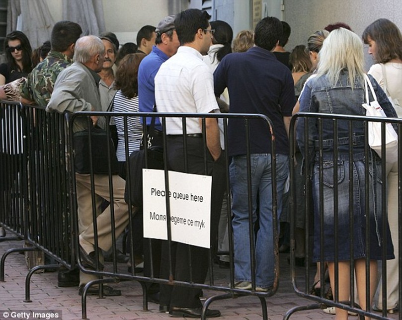 Bulgarians queuing outside the British Embassy in Sofia to apply for visas to work in the UK One million people from central and Eastern Europe now live in the UK