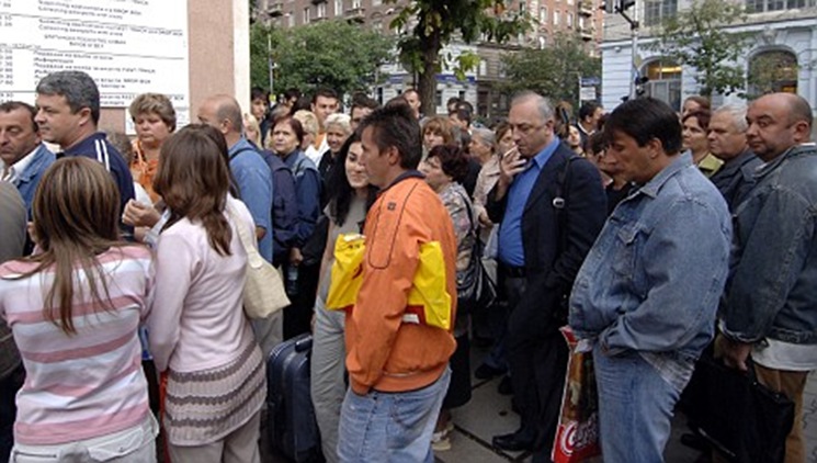 Bulgarians Queue for visas. Immigration hurts the immigrants own homeland as well as the one they are invading.