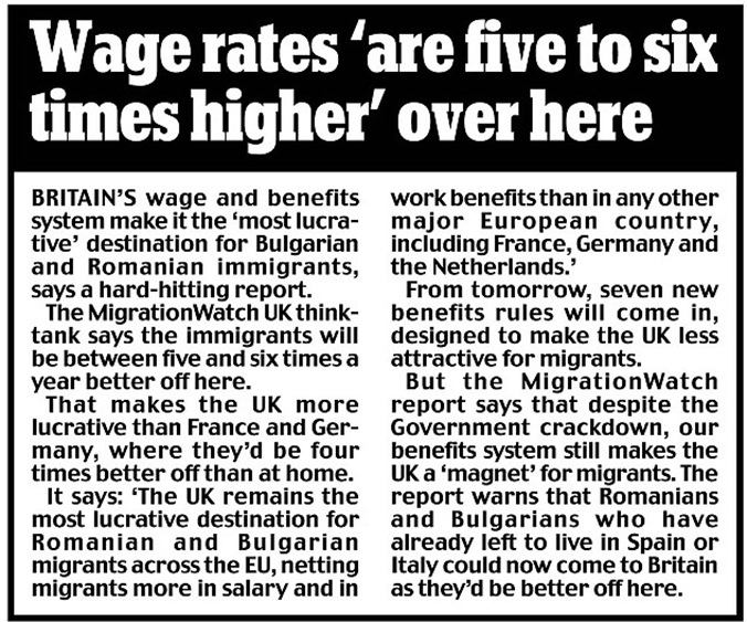 Wage rates difference between Britain and Romania Bulgaria