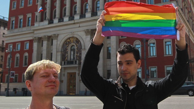 gay activists preparing to offend and disgust russians by flaunti ng their depravity at an illegal gay pride event