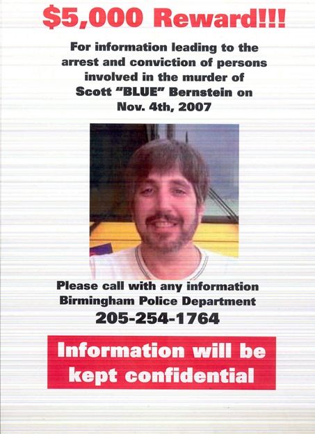 Reward offer for information on slaying of Birmingham musician Howard Scott Bernstein.