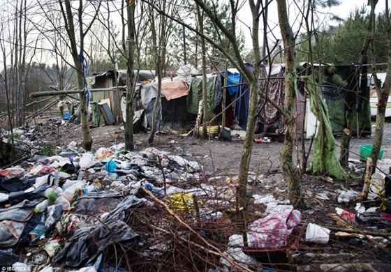 This picture shows one of the scores of temporary 'shacks' erected in the caravan park and the rubbish left around it