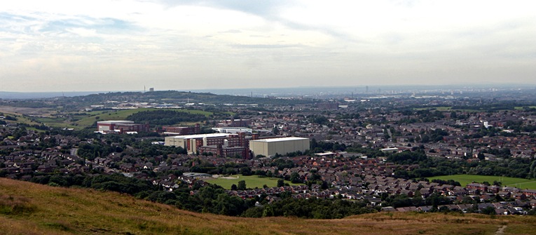 Royton, Oldham and Manchester from Crompton Moor