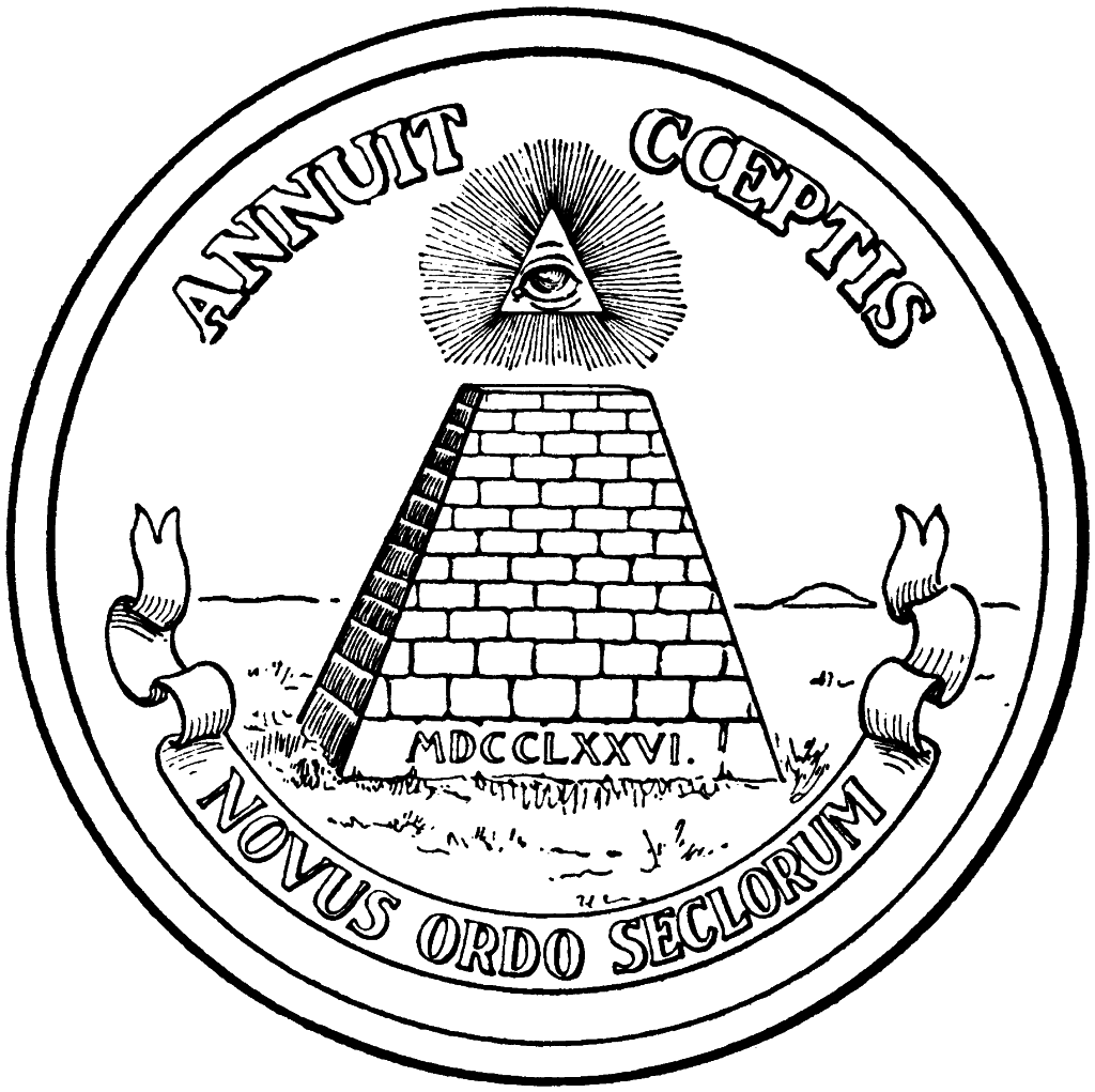 The Great Seal is a Christian symbol, based on an ancient Aryan symbol.  Alex Jones says it is a symbol of Satanism, and yet continually refuses to provide anything resembling evidence for this idiotic, schizophrenic claim.