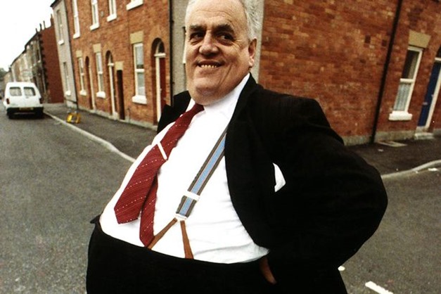Cyril Smith Liberal MP for Rochdale Lancs posing to show off his enormous girth