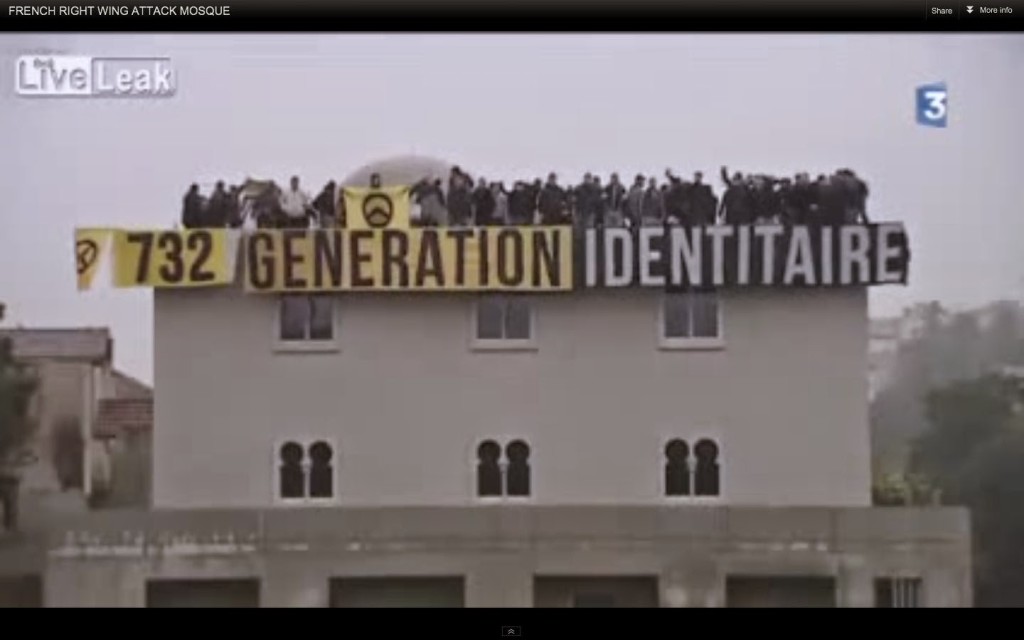 Generation Identitaire occupying the roof of the Poitiers mosque 