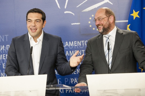 Martin SCHULZ, EP President meets with Alexis TSIPRAS, Syriza president. Press point.