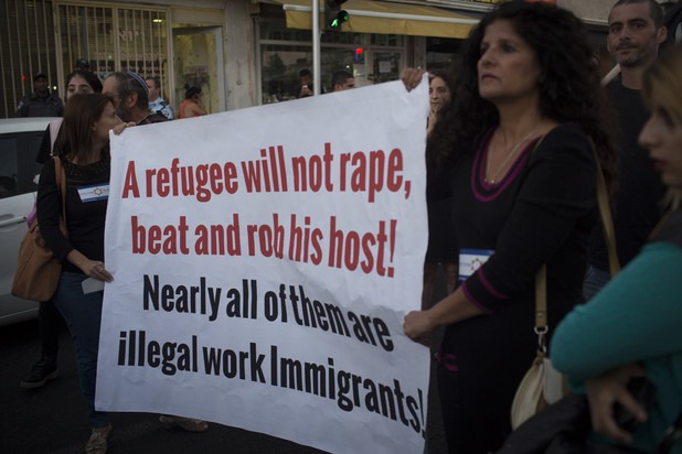 Protest against African asylum seekers, south Tel Aviv, Israel, 5.10.2014