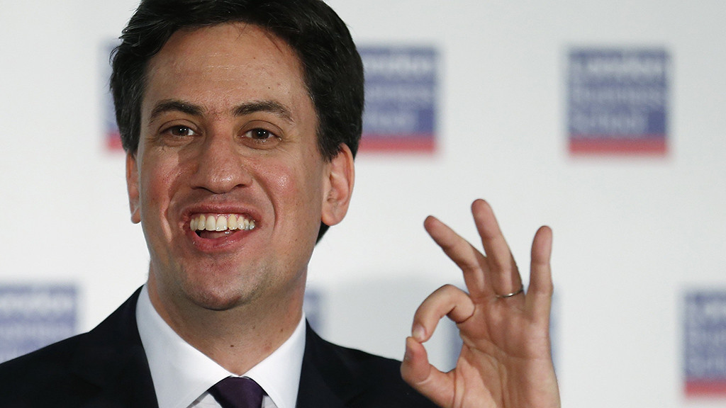 Britain's opposition Labour Party Leader Ed Miliband speaks at the London Business School in London