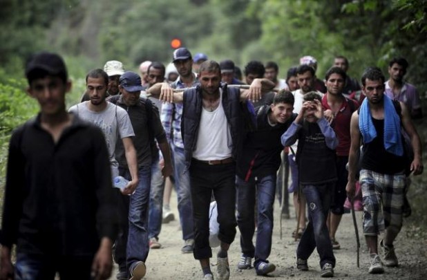 Syrian migrants marching through FYROM, headed for Serbia, Central Europe and free everything forever.