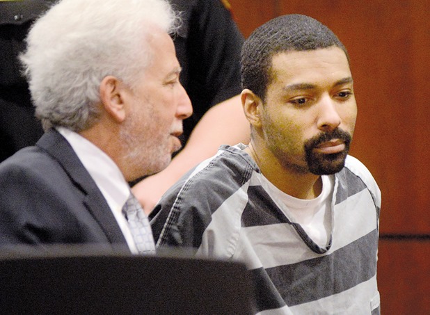 Henry Albert Smith Jr., right, the suspect in the 2011 killing of Vallejo Police Officer James Capoot, appears in Solano County Superior Court Tuesday. His attorney Oscar Bobrow is at left. (Robinson Kuntz/Daily Republic)