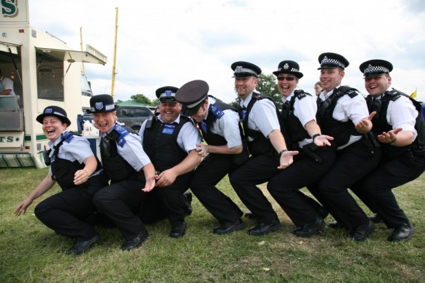 The British coppers: A bunch of fat guys and women who can't be expected to do anything but harass teenagers for wearing politically incorrect clothing.