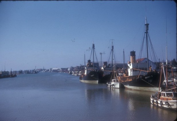 Three vessels from the Western Whaling Company's fleet moored at Steveston in April 1956
