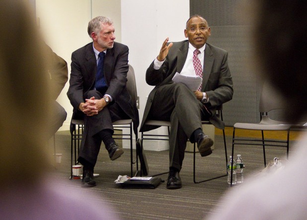 Eskinder Negash (right) resigned abruptly as Director of the Office of Refugee Resettlement in December 2014, an unexpected resignation that has still not been explained. Here with Lawrence Bartlett of the US State Dept. Bartlett will be in Twin Falls, Idaho this coming week to try to calm down the local pocket of resistance to Syrian resettlement in Magic Valley.