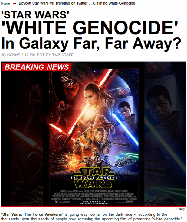 Boycott Star Wars VII Trending on Twitter ... Claiming White Genocide | TMZ.com