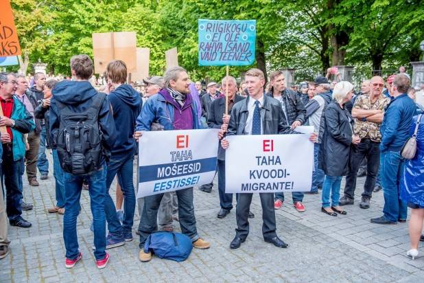 "Want no mosques in Estonia", "No to migrant quotas."