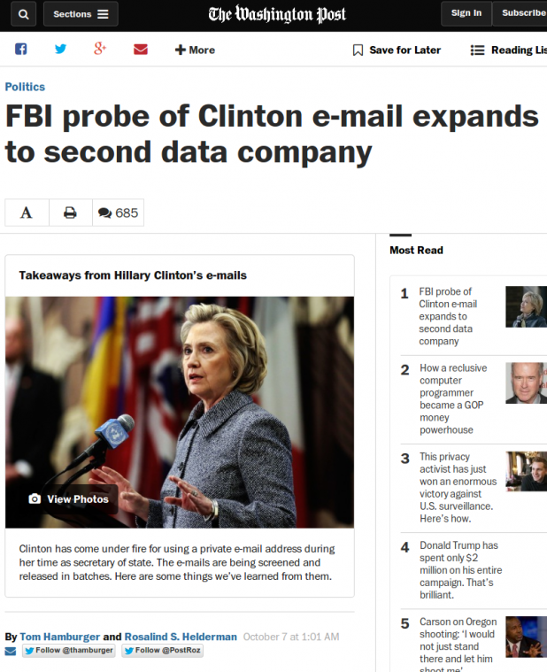 FBI probe of Clinton e-mail expands to second data company - The Washington Post 2015-10-08 14-54-03