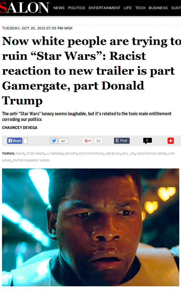 Now white people are trying to ruin “Star Wars”: Racist reaction to new trailer is part Gamergate, part Donald Trump