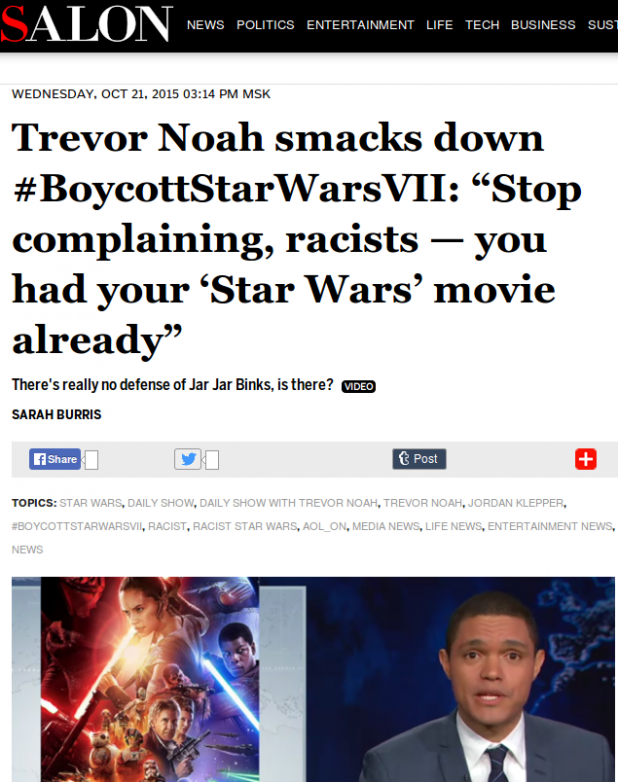 Trevor Noah smacks down #BoycottStarWarsVII: “Stop complaining, racists — you had your ‘Star Wars’ movie already” - Salon.com