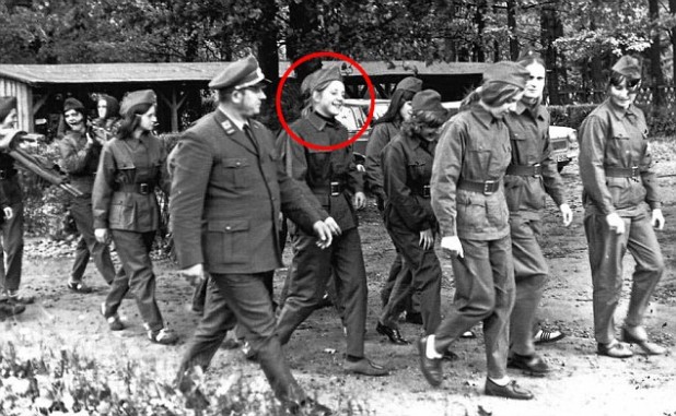 **HIGH RES** Three decades earlier: German Chancellor Angela Merkel (then Kasner) 1972 at a training camp for East German civil defense