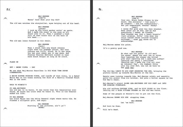 Page from the leaked script of yet-to-be-released "Hateful 8"
