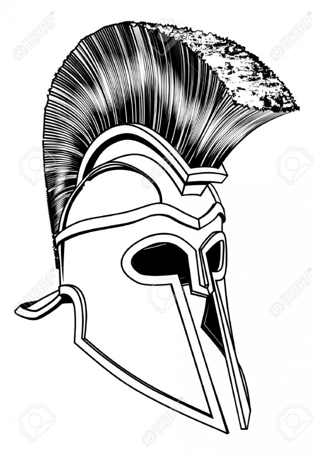 14196453-Monochrome-illustration-of-a-bronze-Corinthian-or-Spartan-helmet-like-those-used-in-ancient-Greece-o-Stock-Vector