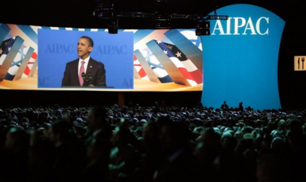 Barack Obama addresses an American-Israel Political Action Committee conference.