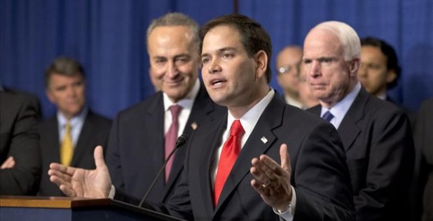 Rubio praising Gang of 8 bill with accomplices Schumer and McCain 2013
