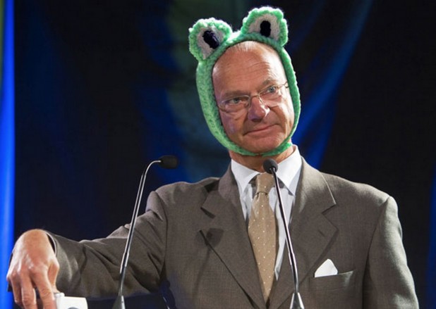 Not photoshop: The Swedish King is known for wearing silly hats.