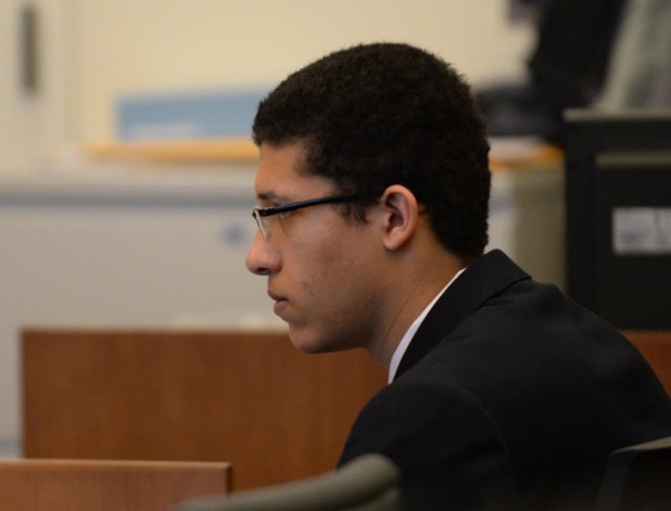 Philip Chism in Salem Superior Court, Monday, Nov. 30, 2015, during his trial in Salem, Mass. Chism is accused of first degree murder, along with rape and robbery, in the Oct. 22, 2013 slaying of teacher Colleen Ritzer, 24, of Andover, Mass. (PAUL BILODEAU /EAGLE-TRIBUNE via AP, Pool)