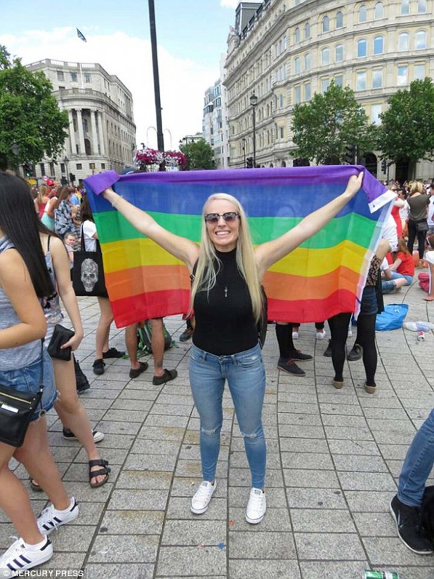 Not even her homo rainbow cape could save this liberal crusader from being White