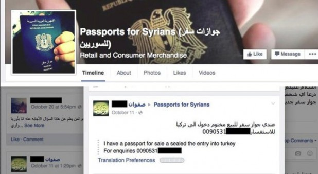 Syrian passports for sale on Facebook.