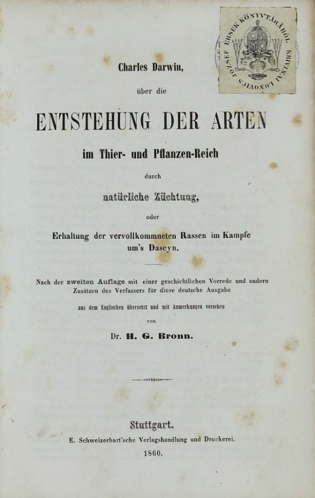 Title page of the first German edition of Darwin’s Origin of Species (1860)
