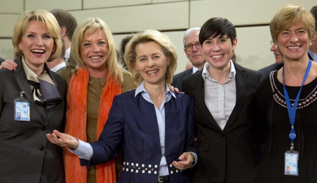 The defense ministers of  Albania, Netherlands, Germany, Norway and Italy, from left. 