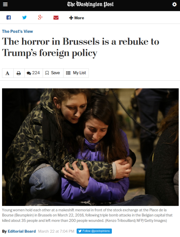 The horror in Brussels is a rebuke to Trump’s foreign policy - The Washington Post 2016-03-23