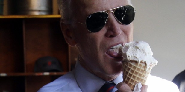 Biden demonstrates how his relationship with Obama works by using an ice-cream cone as a prop