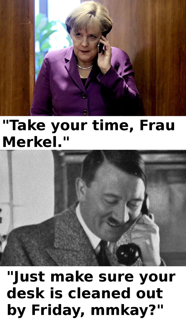 Adolf Hitler on the phone with angela merkel