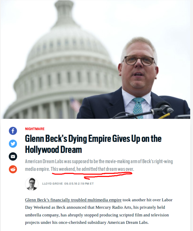 Glenn Beck’s Dying Empire Gives Up on the Hollywood Dream The Daily Beast