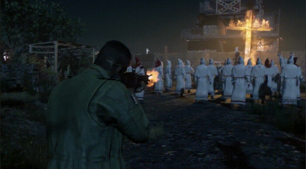 Screenshot from Mafia III Wow, this is pushing the envelope, never seen Southerners, Italians, and Klansman portrayed as the context-less bad guy before. Let me guess, will there also be a scene where the protagonist fucks their white bimbo daughter, and the cuckold game player can control the whole scene with his control? Expect it from these cutting edge game creators.