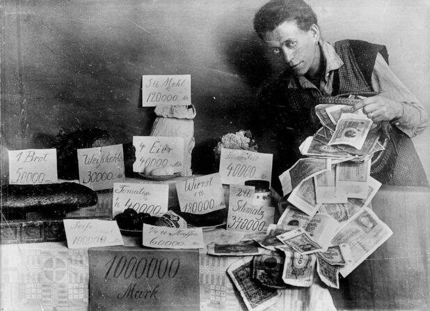 A display of extremely high food prices during hyperinflation.