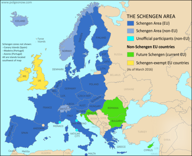 这是一张较旧的地图，但除了英国不再属于欧盟之外，它是正确的。