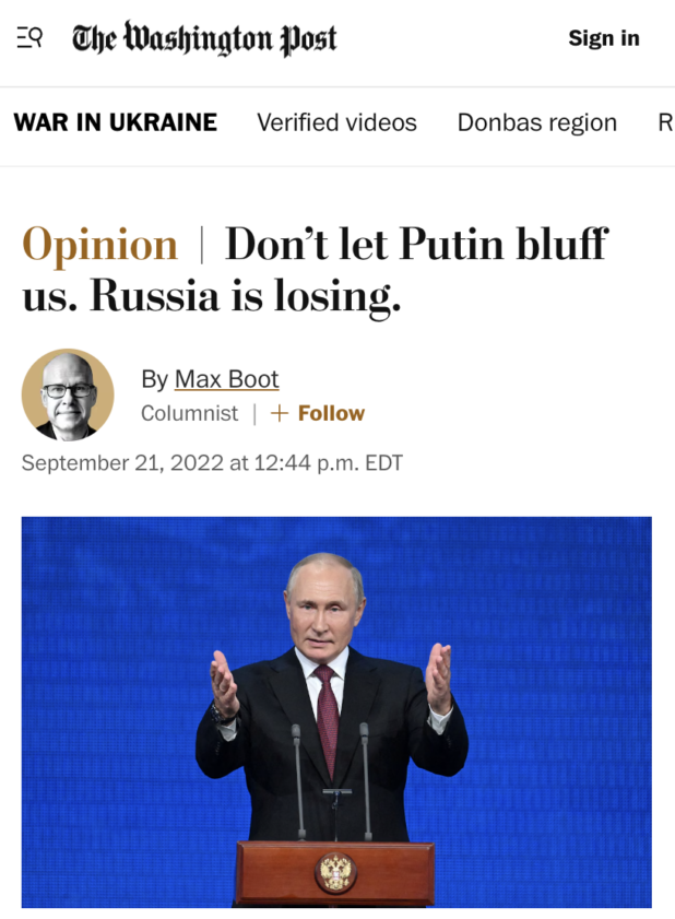 Max Boot is such an intelligent and honest man. Crazy he spent so much effort trying to convince the world that the Ukraine was going to win a war against Russia